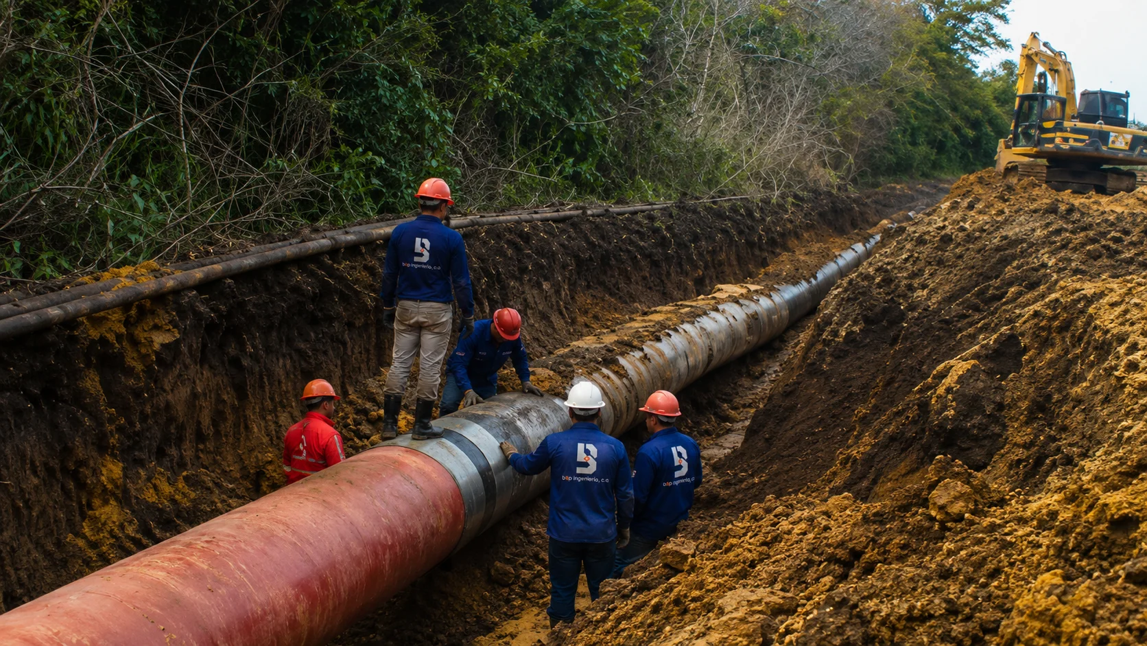 Pipeline installed in trench during field works by B&P Ingeniería, C.A. — BYPICA